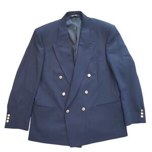 Henry Grethel Mens Navy Blue Double Breasted Blazer Gold Buttons Peak Lapel USA